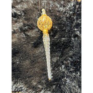 Elegant Gold & Clear Glass Ornament Decoration With Intricate Design & Hanging